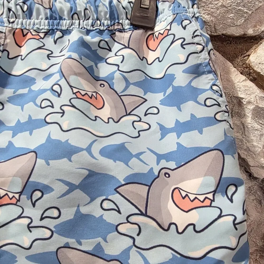 Vineyard Vines Chappy Swim Trunks Shorts Boys L (16) Blue Sharks Mesh Liner